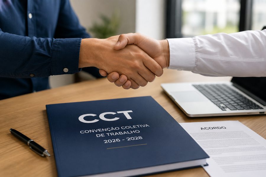 Aperto de mãos na assinatura da Convenção Coletiva de Trabalho 2026-2028